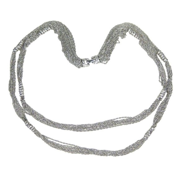 Multi Strand Necklace Silvertone Chain 23 inch Vintage Sleek Modernist Modern - Picture 1 of 10
